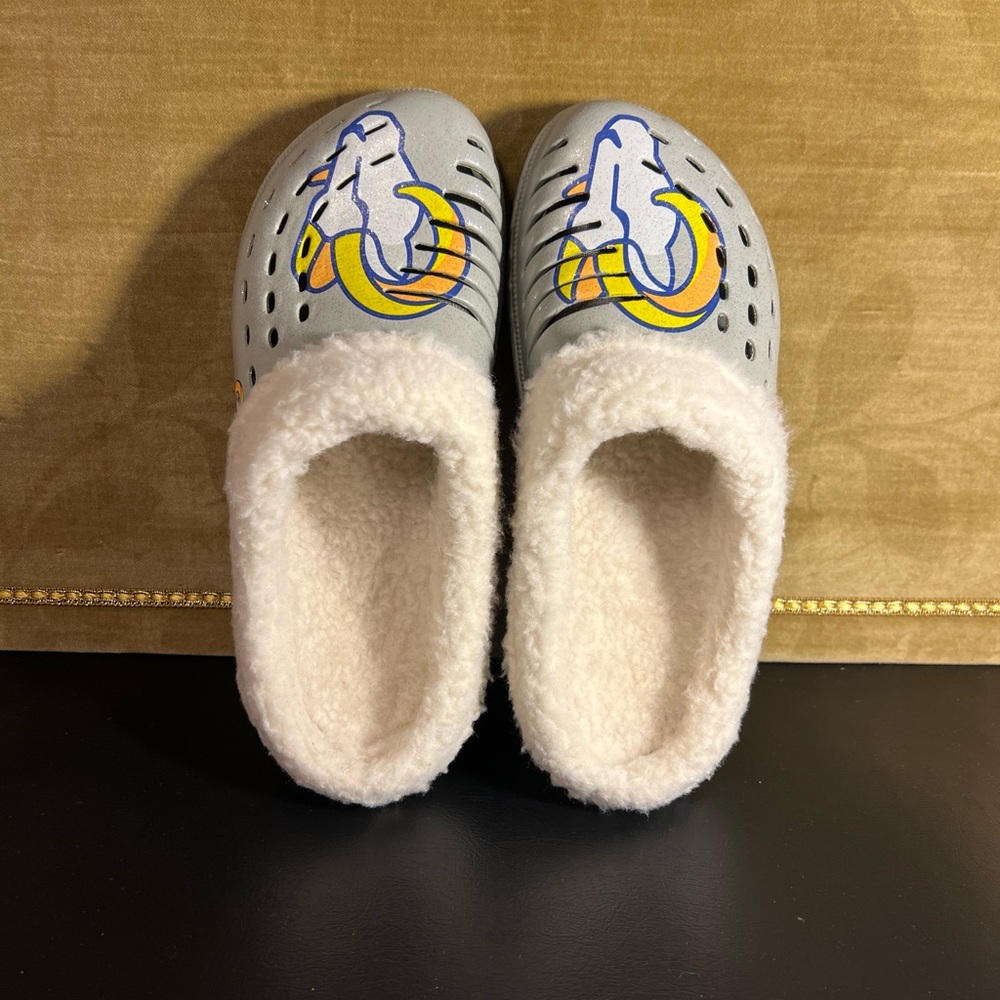 Foco Los Angeles Rams Womens Sherpa Lined Clog With Shimmery Glitter M 7/9